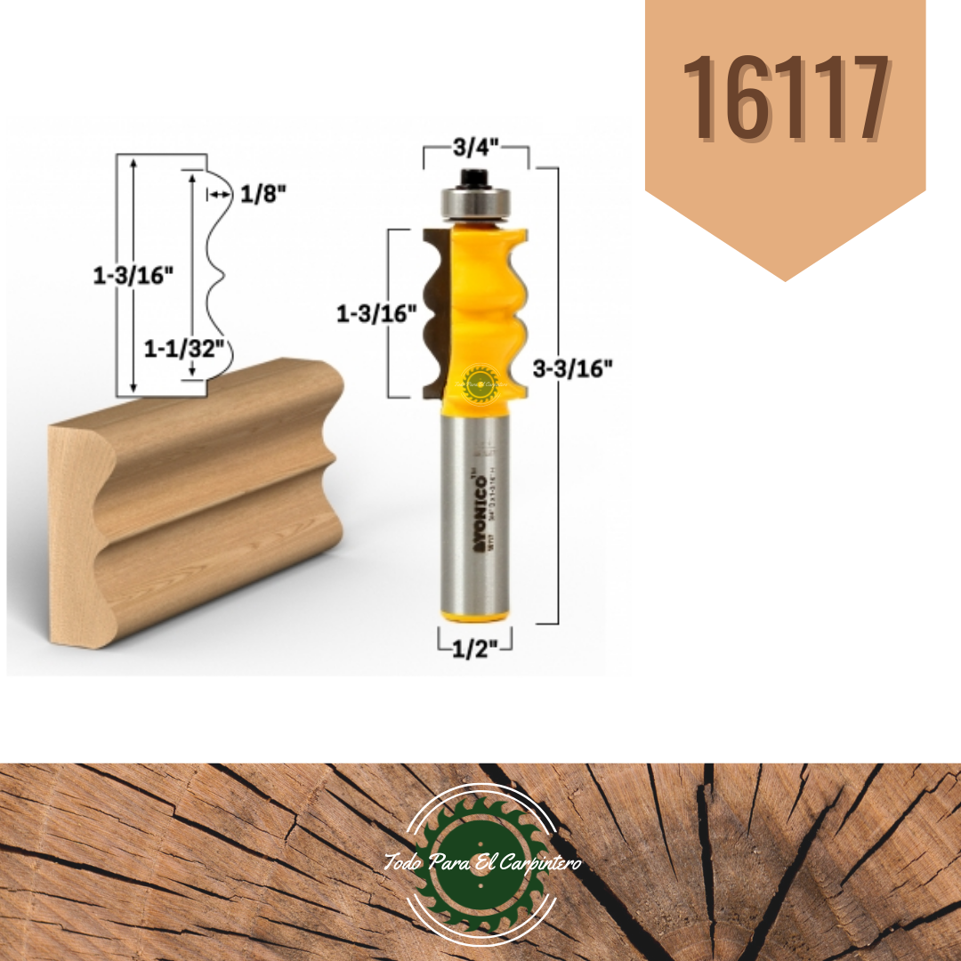Yonico 13120 - Fresa A Tonda Per Legno Con Profilo Mezzo Tondo 38 Mm (1-1/2") - Gambo 12,7 Mm (1/2") - Per Tavoli E Scaffali