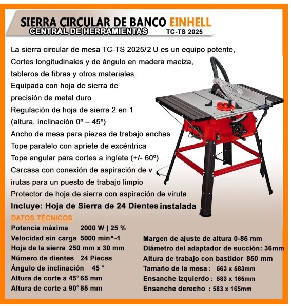 Sierra Banco Einhell Tc-ts 2025 - Imagen 7