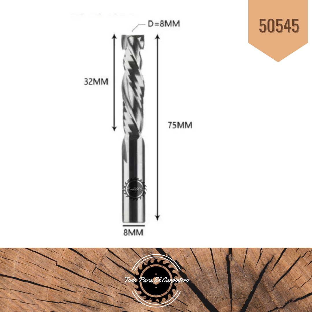 Fresa recta CNC 5/16" (8 mm) Helicoidal Carburo solido 50545 - Imagen 2