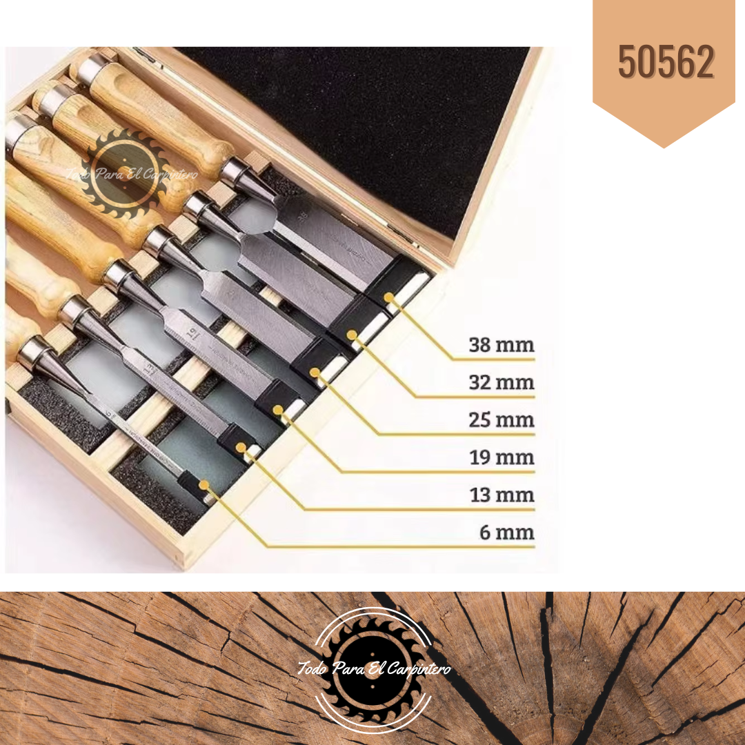 Set de Formones  6 Piezas 6 12 19 25  32 y 38 Mm (ACERO 65 RC) - Imagen 2