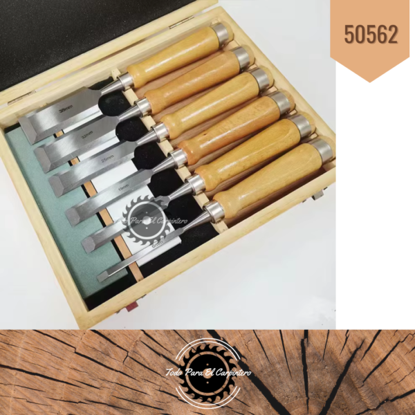 Set de Formones  6 Piezas 6 12 19 25  32 y 38 Mm (ACERO 65 RC)